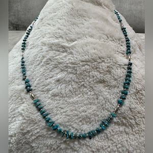 VINTAGE, NAVAJO GENUINE TURQUOISE & STERLING SILVER LONG NECKLACE 24” LONG OS